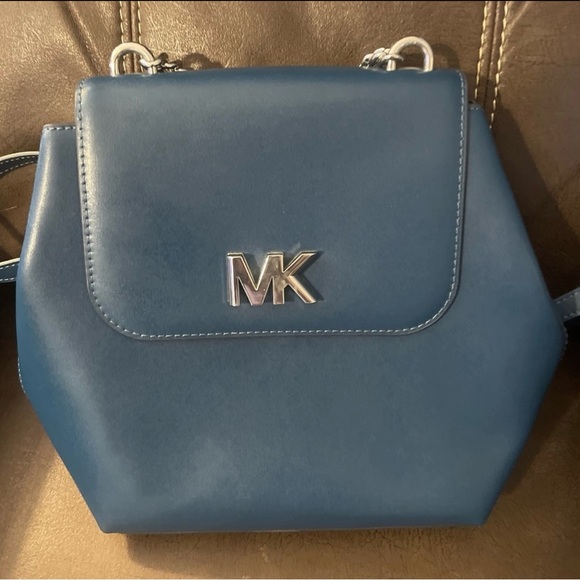 Michael Kors Handbags - Michael Kors Mott Chain Handle Polished Leather Backpack in Luxe Teal Excellent
